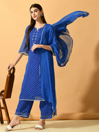 Myshka Women's Blue Embroidered Party Kurta Sets | Grocsy
