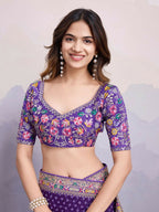 Purple Georgette Bandhani Printed,Embroidery Work Saree - Surkhi | Grocsy