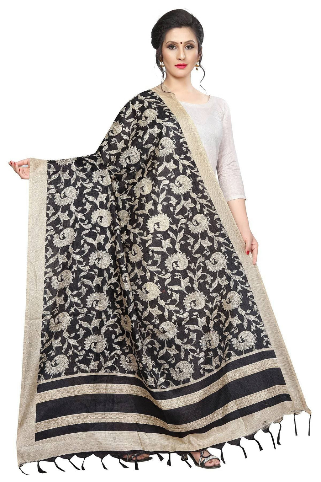 Vamika Peacock Printed Khadi Bhagalpuri Dupatta | Grocsy