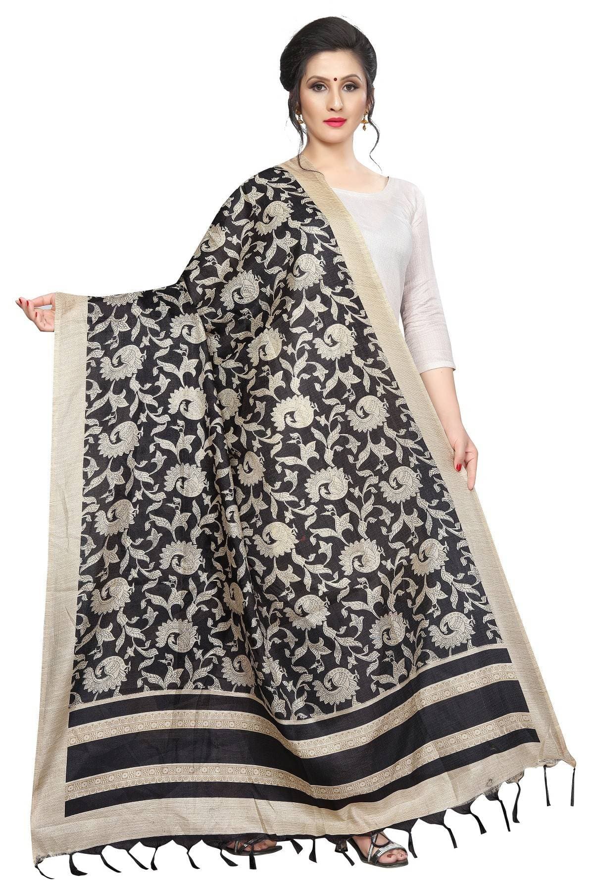 Vamika Peacock Printed Khadi Bhagalpuri Dupatta | Grocsy