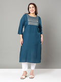 Sztori Plus Size Floral Yoke Design Thread Work Straight Kurta | Grocsy