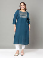 Sztori Plus Size Floral Yoke Design Thread Work Straight Kurta | Grocsy