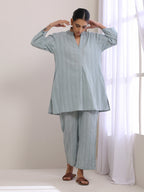 trueBrowns Eggshell Blue Dobby Relaxed Fit Co-Ord Set | Grocsy