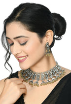 Mominos Fashion Johar Kamal Oxidised Silver-Plated Brass Finish Peacock Choker For Women (Silver/Golden) | Grocsy