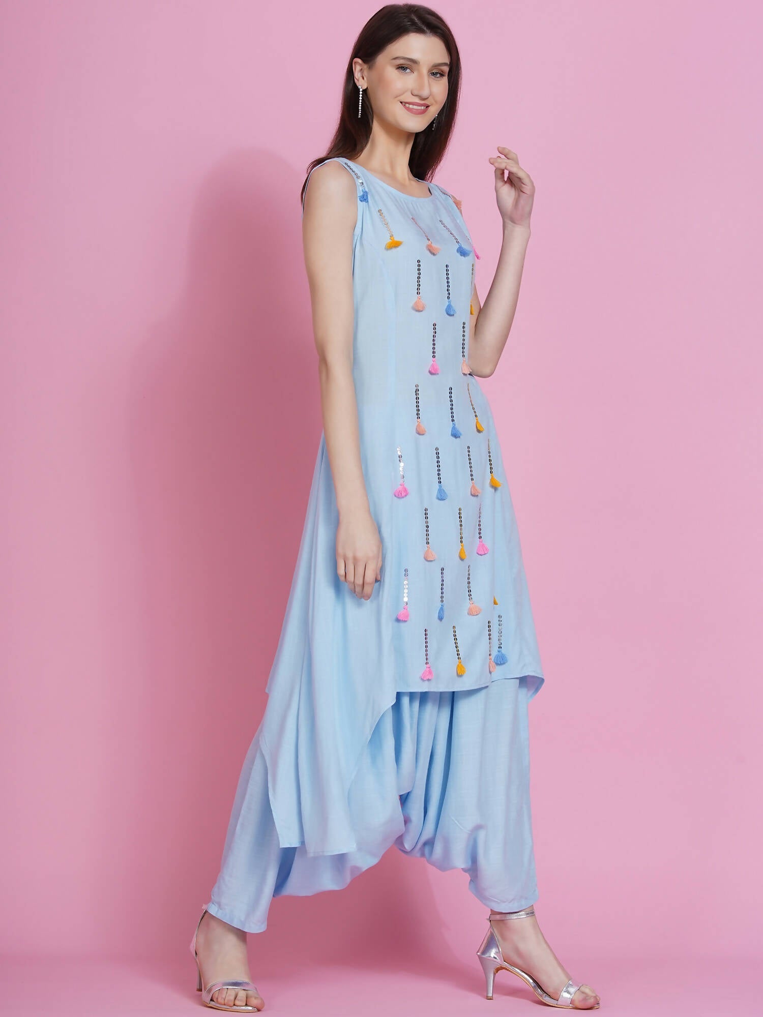 Women Republic Powder Blue Hand Embellished Kurta With Harem Pants | Grocsy