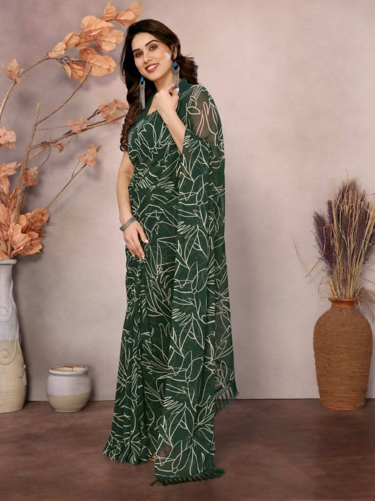Partywear Designer Georgette Green Fancy Saree - Durga | Grocsy