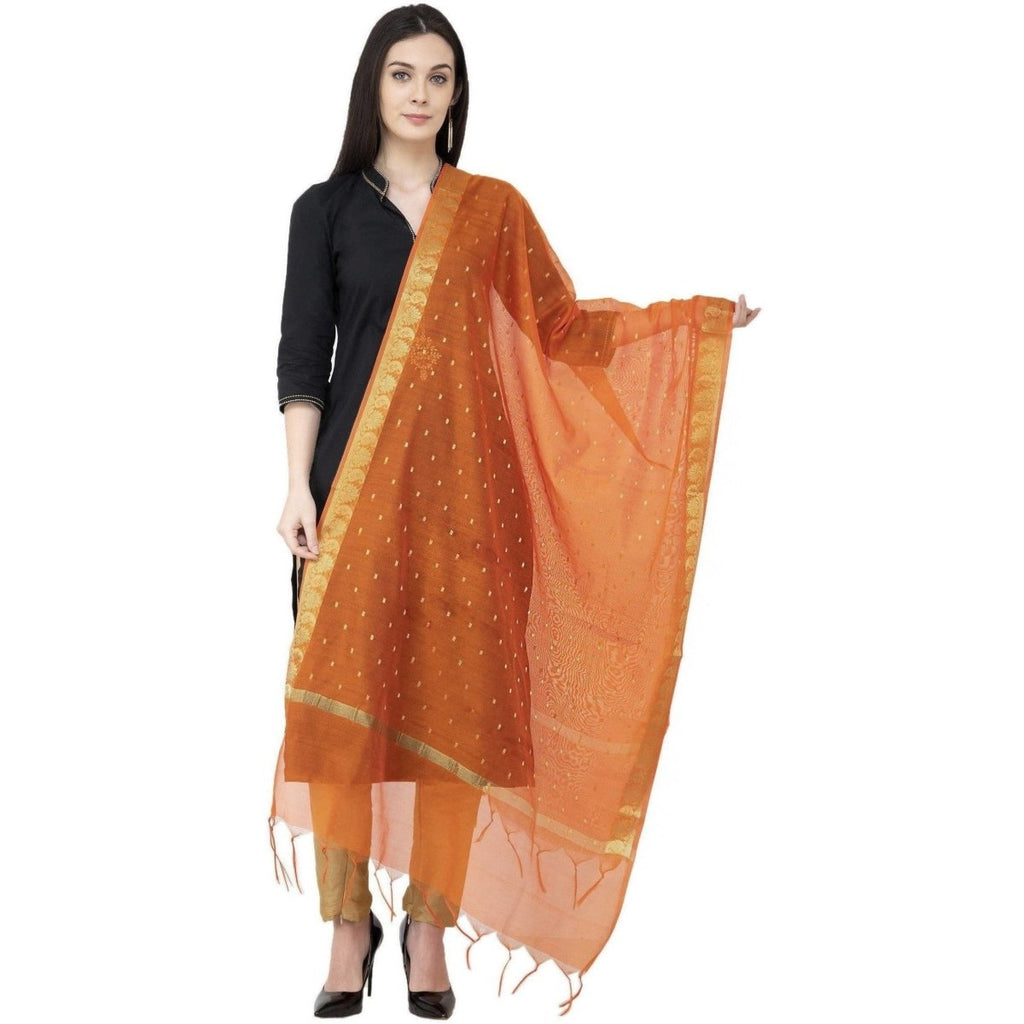A R Silk VNS Border Buti Fancy Dupatta Orange Color Dupatta or Chunni | Grocsy