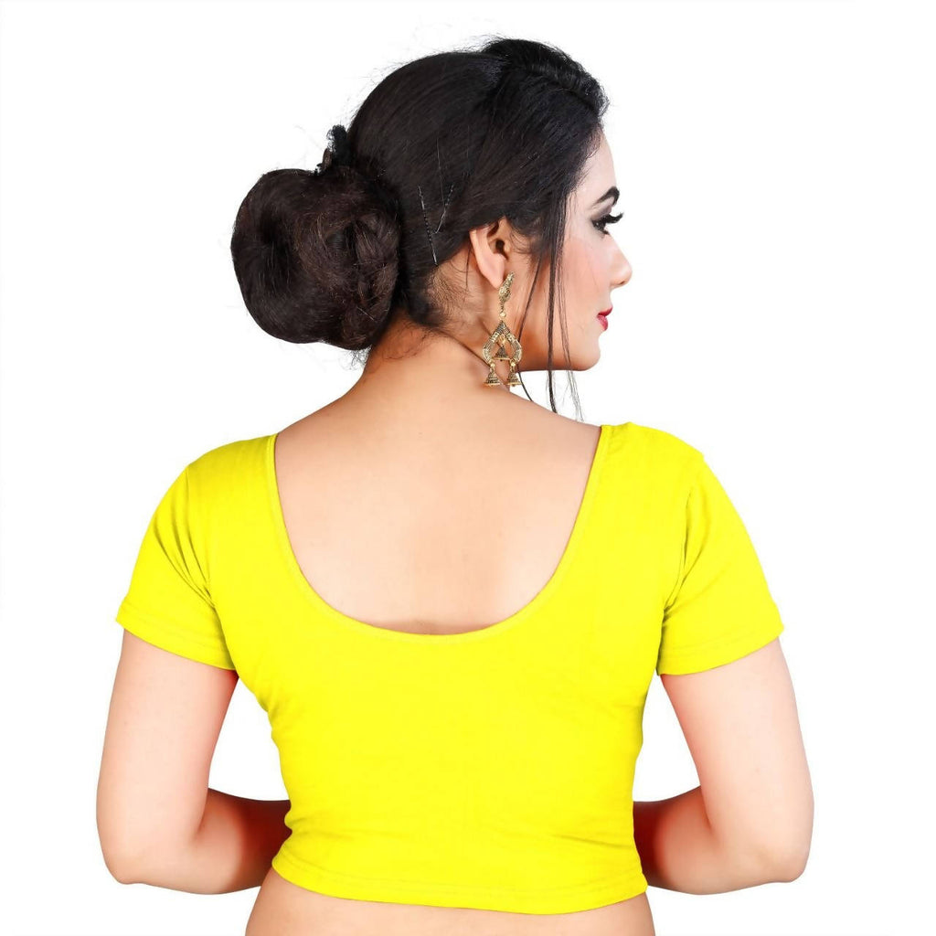 Vamika Yellow Lycra Plain Blouse | Grocsy