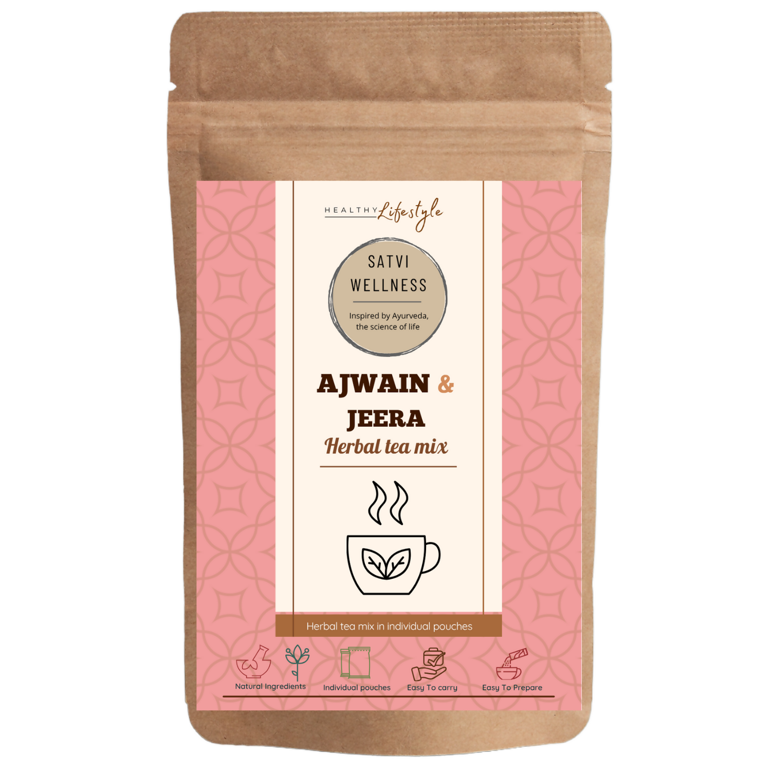 Satvi Wellness Ajwain Jeera Herbal Infusion Mix In Indvidual Packets |Herbal Tea Sachet | Grocsy