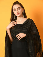 Myshka Women's Black Solid Anarkali Party Kurta Set With Dupatta | Grocsy
