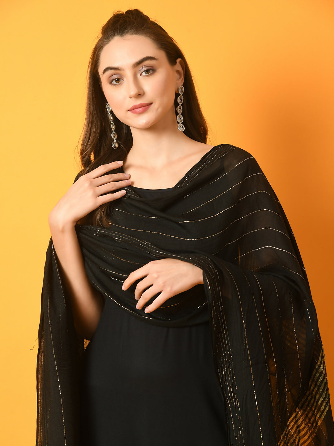 Myshka Women's Black Solid Anarkali Party Kurta Set With Dupatta | Grocsy