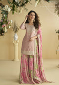 Anaita Pink Chinon Readymade Sharara Suit with Embroidery Sequence Work | Grocsy