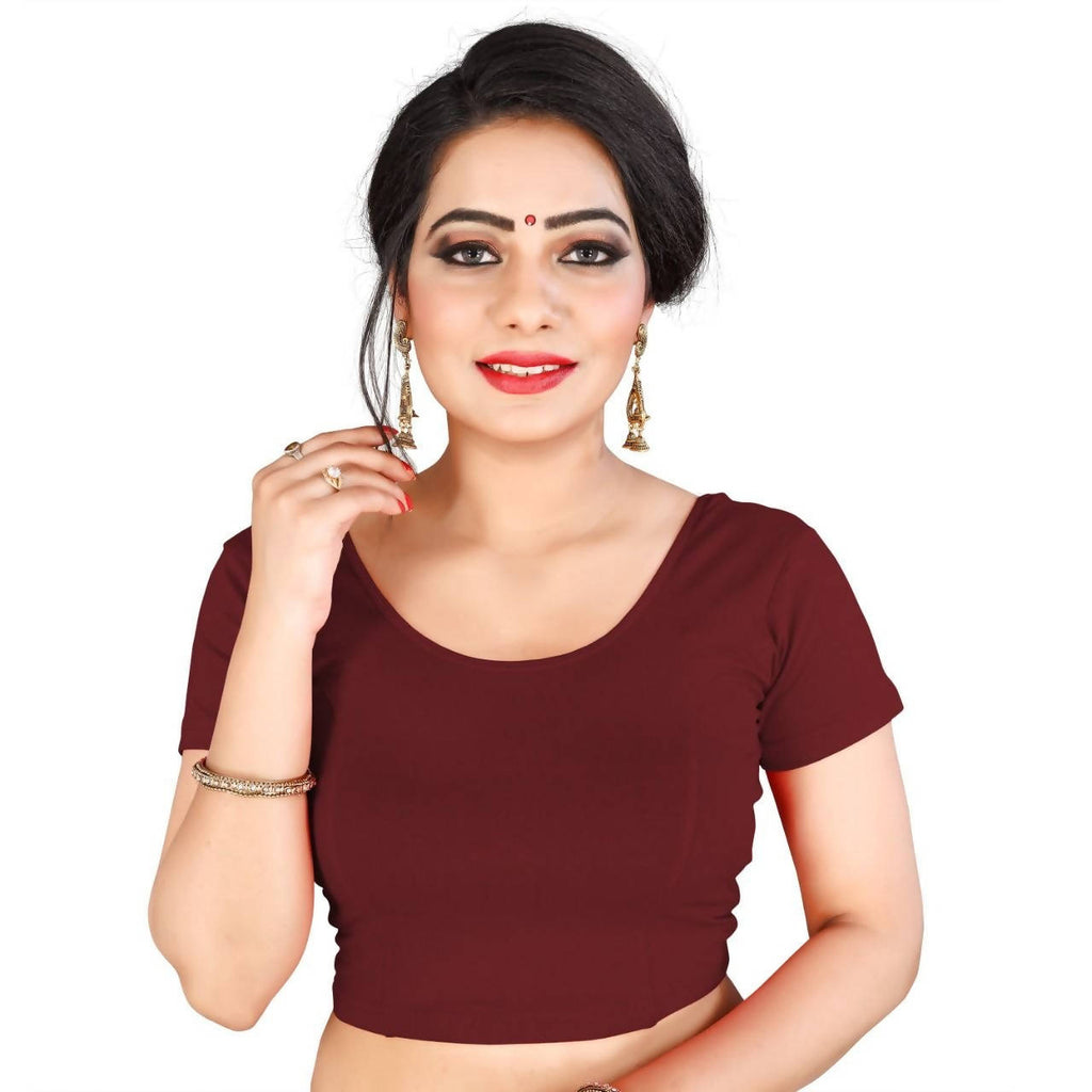 Vamika Brown Lycra Plain Blouse | Grocsy