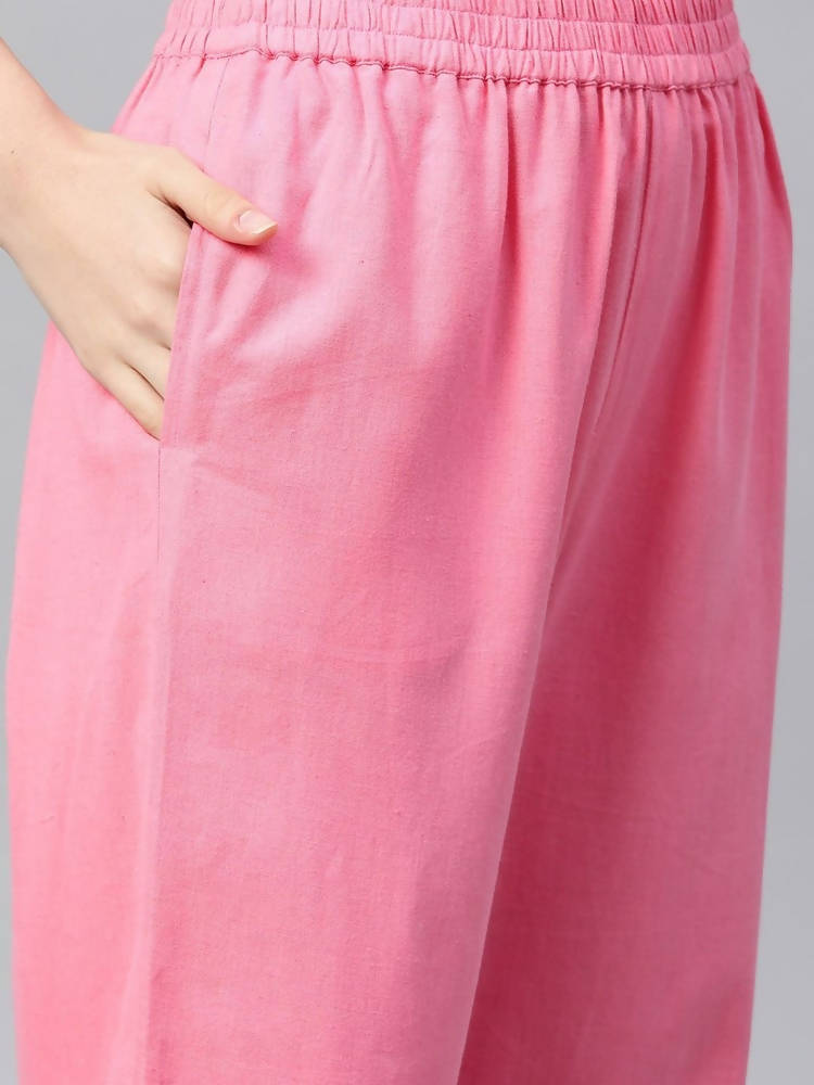 Yufta Women Blue & Pink Handblock Printed Pure Cotton Kurta with Trouser & Dupatta | Grocsy