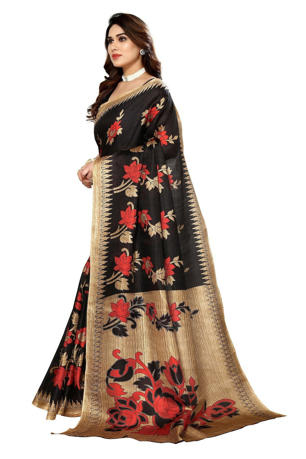 Vamika black Printed Art Silk Saree | Grocsy