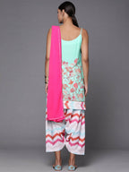 Ahalyaa Women Blue Floral Printed Kurta with Patiala & With Dupatta | Grocsy