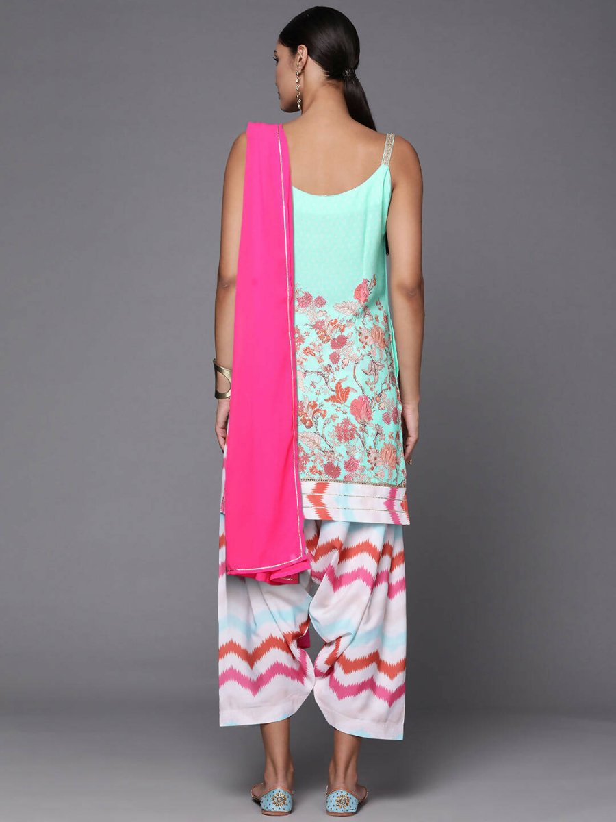 Ahalyaa Women Blue Floral Printed Kurta with Patiala & With Dupatta | Grocsy