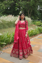 Vastranavya Designer Heavy Sequins & Thread Embroidered work Lehenga Choli - Red | Grocsy