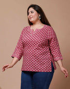 Miravan Women's Plus Size Pink Floral Printed Cotton Kurti | Grocsy