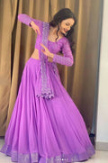 Jyoti Fashion Beautiful Lavender Sequence with Thread Embroidery work Faux Georgette Lehenga Choli with Dupatta | Grocsy