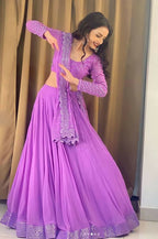 Jyoti Fashion Beautiful Lavender Sequence with Thread Embroidery work Faux Georgette Lehenga Choli with Dupatta | Grocsy