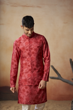 Floral Print Silk Nehru Jacket Set by Hilo Design | Grocsy
