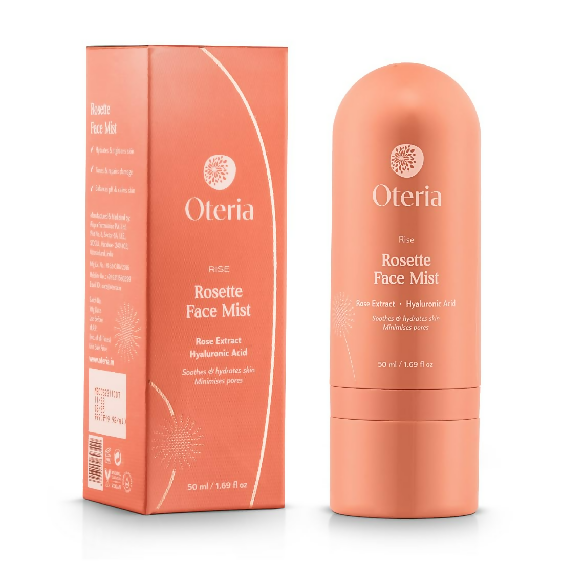 Oteria Luxury Rosette Face Mist Toner with Rose Water & Hyaluronic Acid, Toning Solution For Glowing Skin | Grocsy