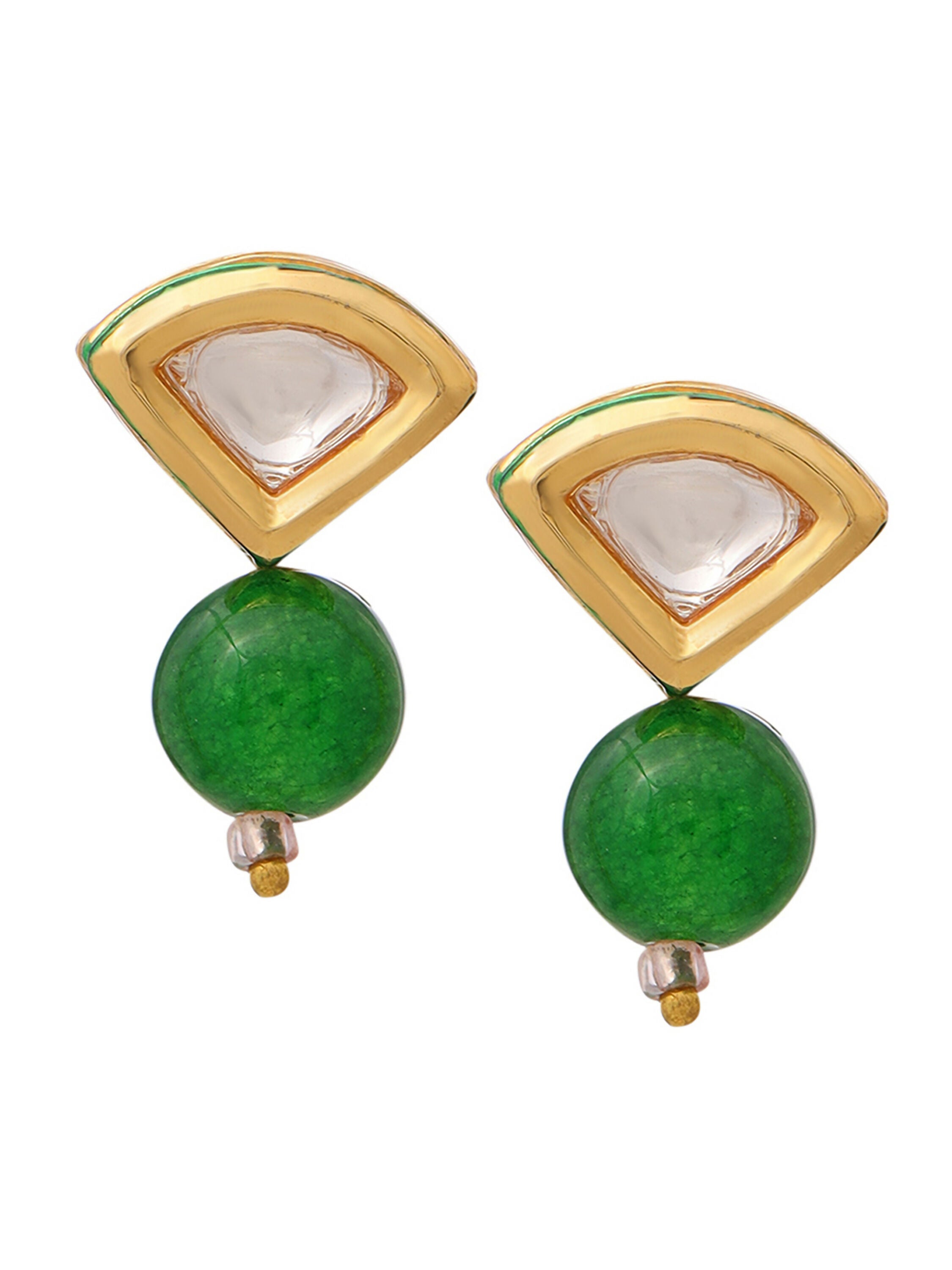 Ruby Raang Kundan and Green Stone Necklace with Studs | Grocsy