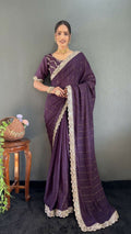 Vastranavya Purple Georgette Silk Swarovski & Heavy Lace Work Ready to Wear Saree | Grocsy