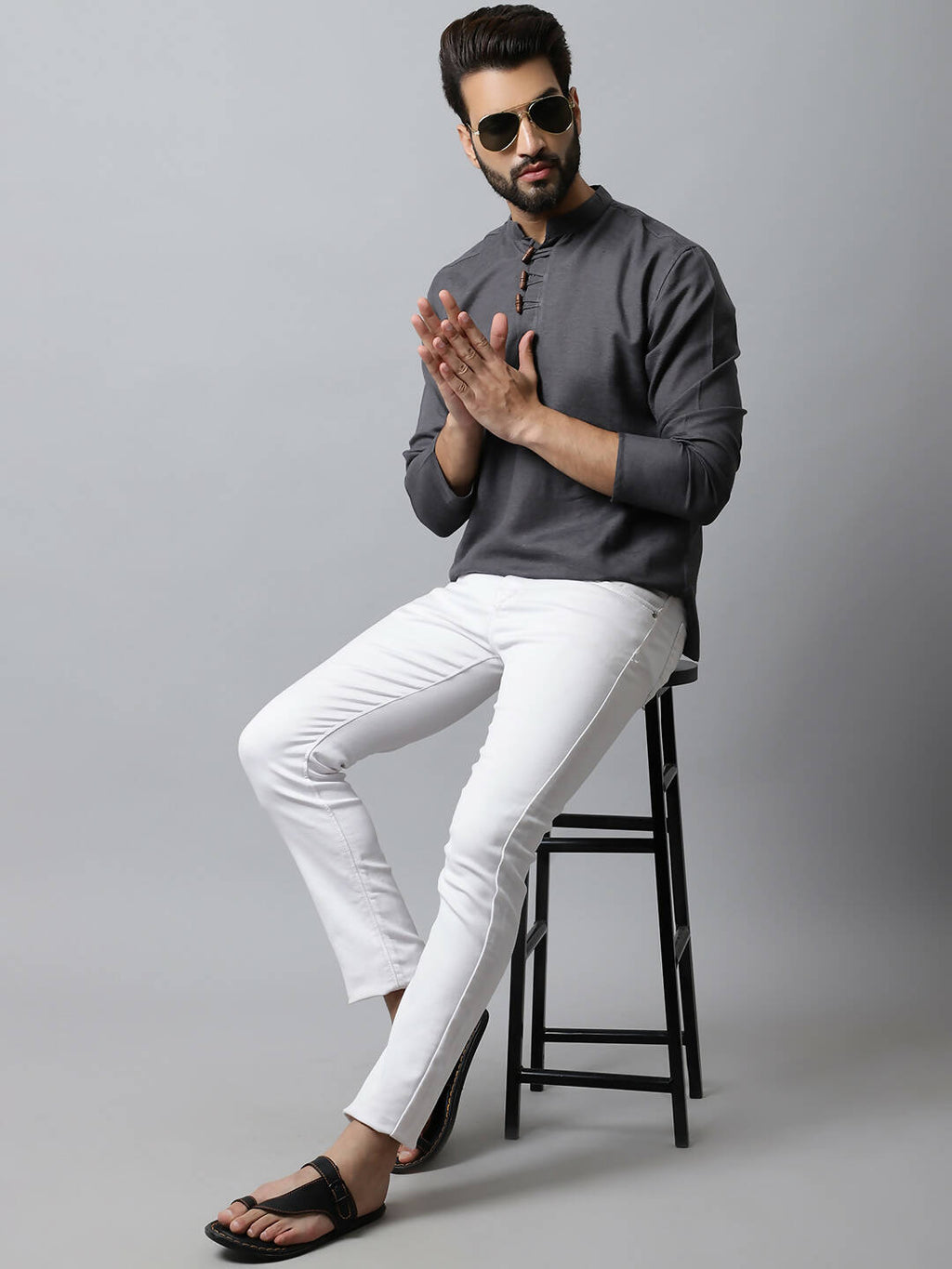 Even Apparels Grey Color Pure Cotton Men's Kurta With Side Placket (SLD1202) | Grocsy