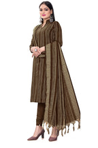 Brown Cotton Jacquard Woven Unstitched Dress Material - Tanvi | Grocsy