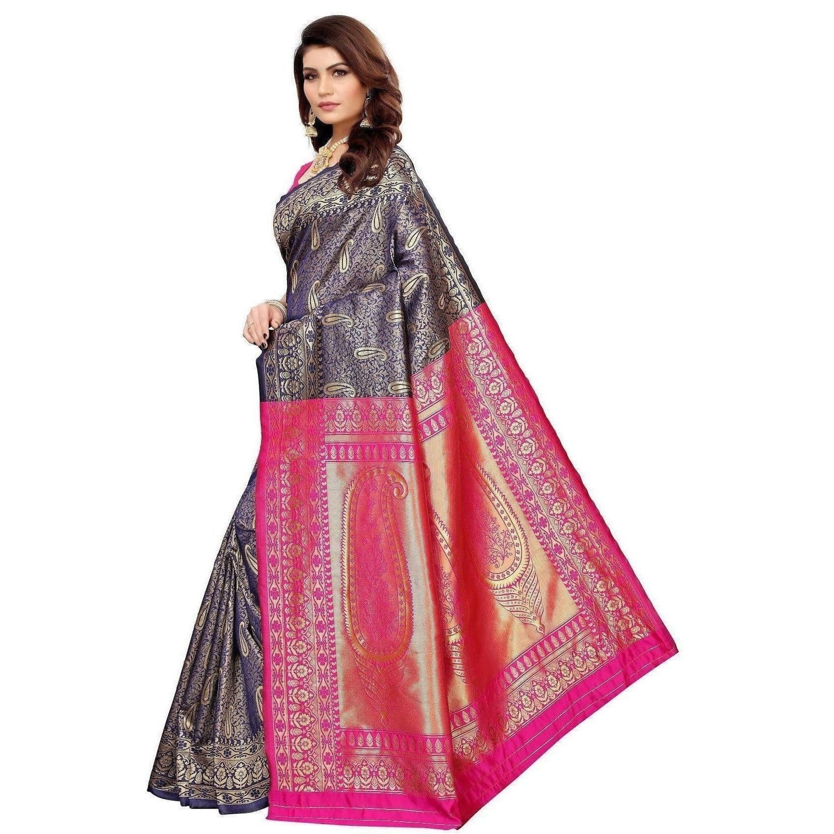 Vamika Banarasi Jaquard Blue Weaving Saree (BANARASI 02) | Grocsy