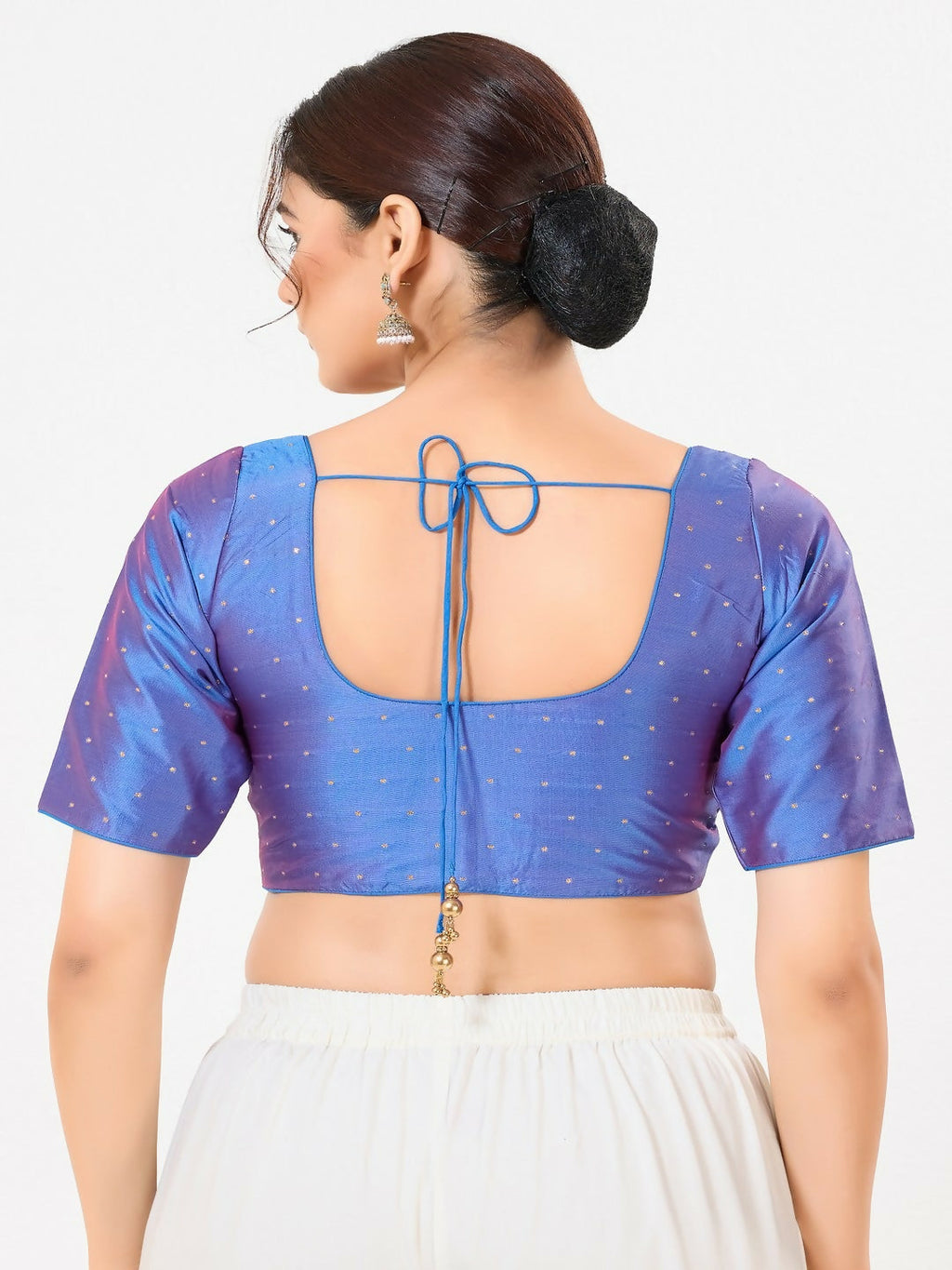 Joban Fashion 2t Blue Taffeta Silk Elbow Sleeveless Front Open Blouse | Grocsy