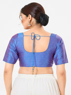 Joban Fashion 2t Blue Taffeta Silk Elbow Sleeveless Front Open Blouse | Grocsy