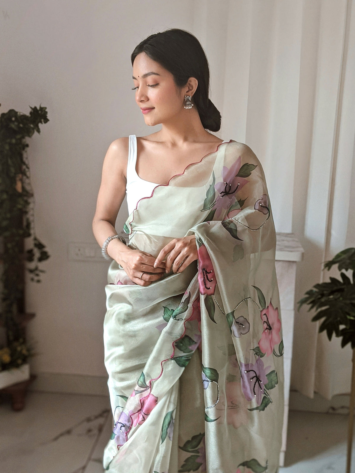 Vamsee Pinki Khatali Green Organza Saree | Grocsy