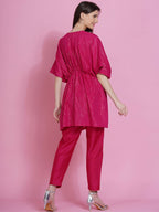 Women Republic Pink Lurex Cotton Kaftan Style Kurta With Pants | Grocsy