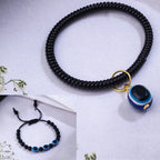 NVR Set of 2 Black Evil Eye Bracelet for Men's & Women