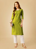 Jyoti Fashion Women's Green Cotton Blend Embroidered Kurta Pant Set | Grocsy