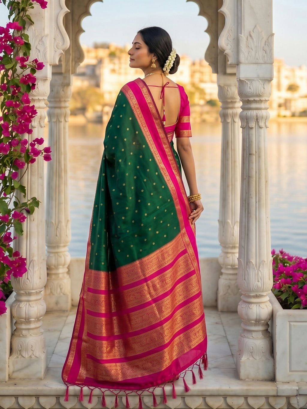 Shree Shyam Fashion Dark Green Silk Blend Saree | Grocsy