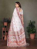Joban Fashion White Thread Woven Pashmina Sarees | Grocsy
