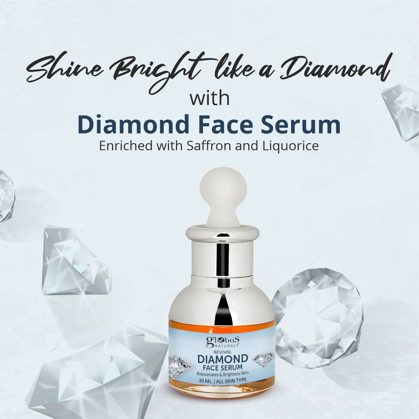 Globus Naturals Revival Diamond Shine Boosting & Anti Ageing Face Serum | Grocsy