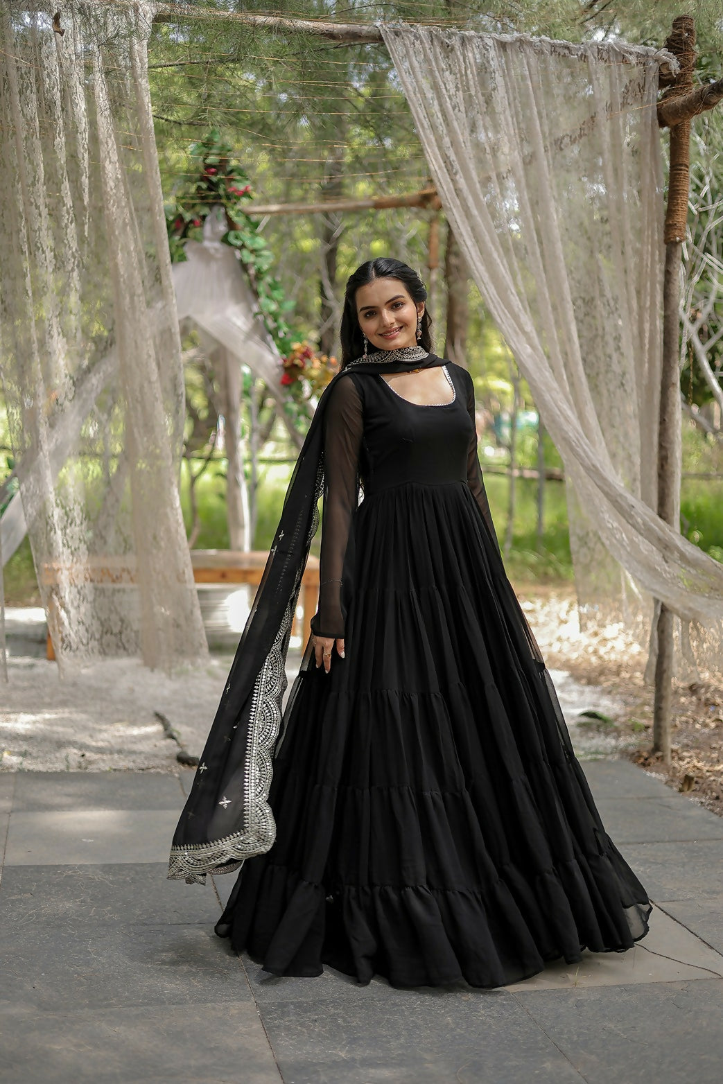 Joban Fashion Black Georgette Sequence Embroidery Work Kurta Set | Grocsy