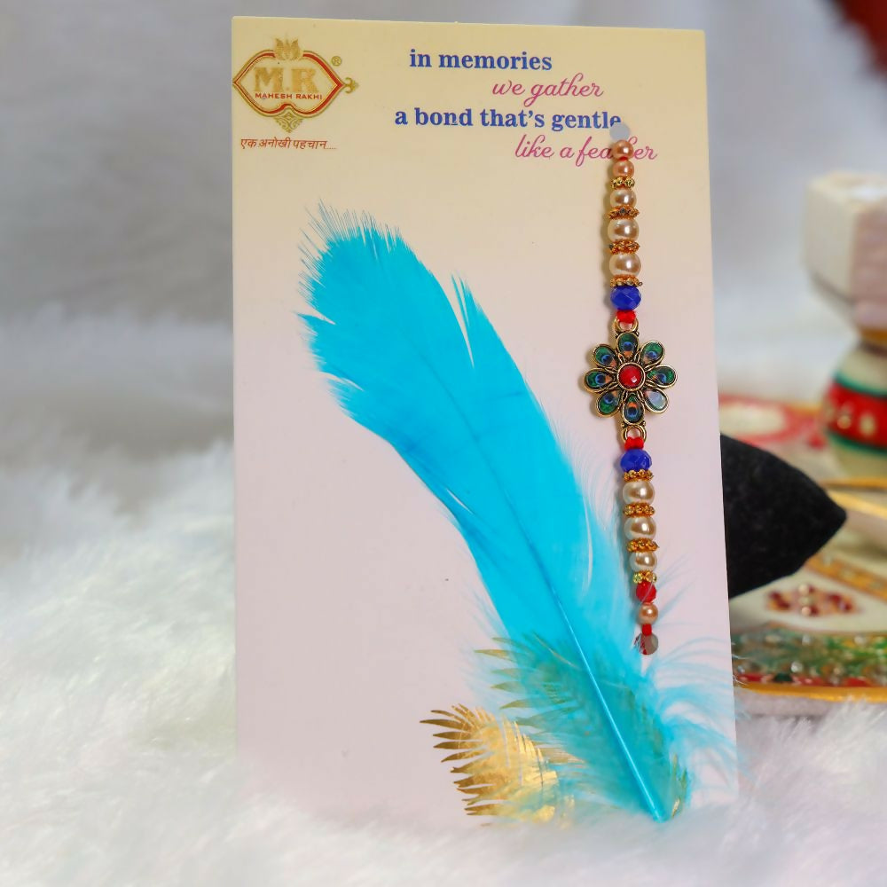 Indianvibez Kundan Stone Work With Feather Fancy Rakhi | Grocsy
