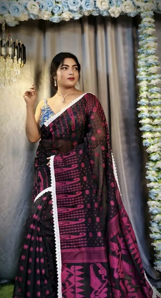 Exclusive Collection Beautiful Black Jaal Jamdani Saree | Grocsy