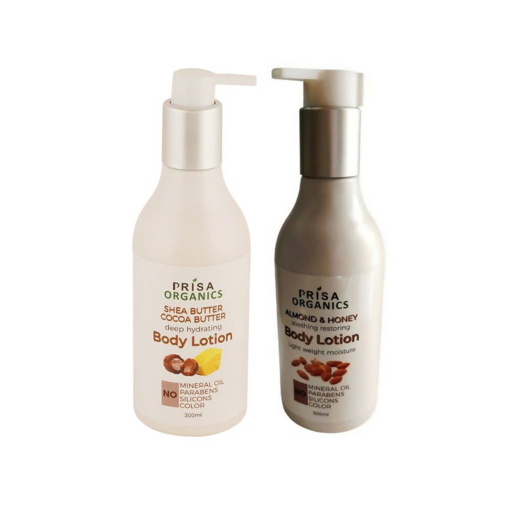 Prisa Organics Shea & Cocoa Butter Body Lotion and Almond & Honey Body Lotion Combo | Grocsy