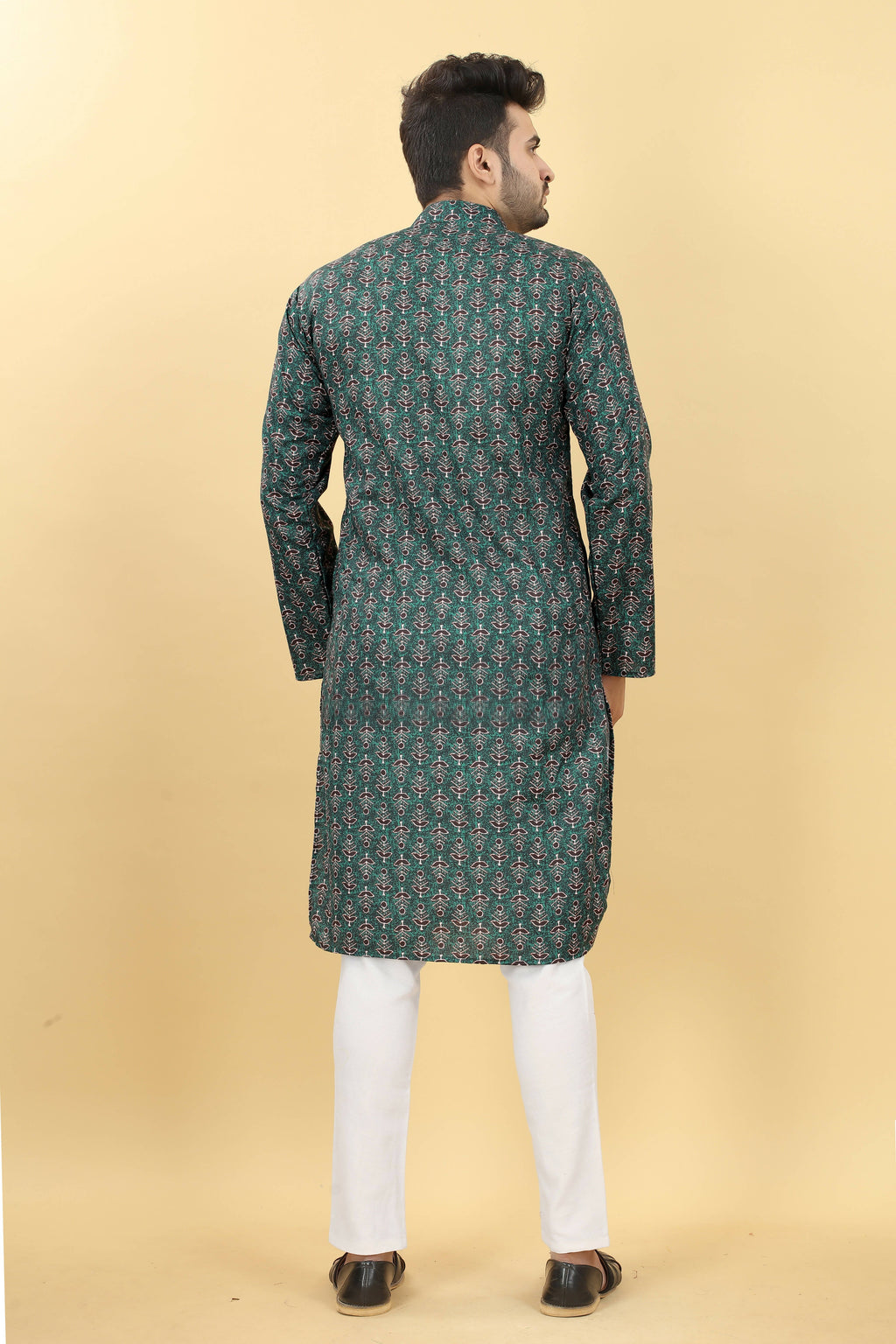 Teal Cotton Printed Men's Kurta - Mahotsav | Grocsy