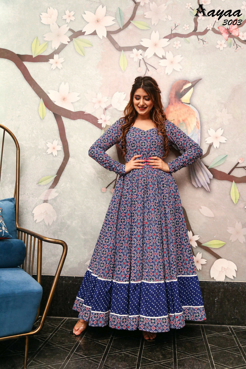 Aayaa Pure Ab Cotton Gown With Heavy Digital Print - Multi Color | Grocsy