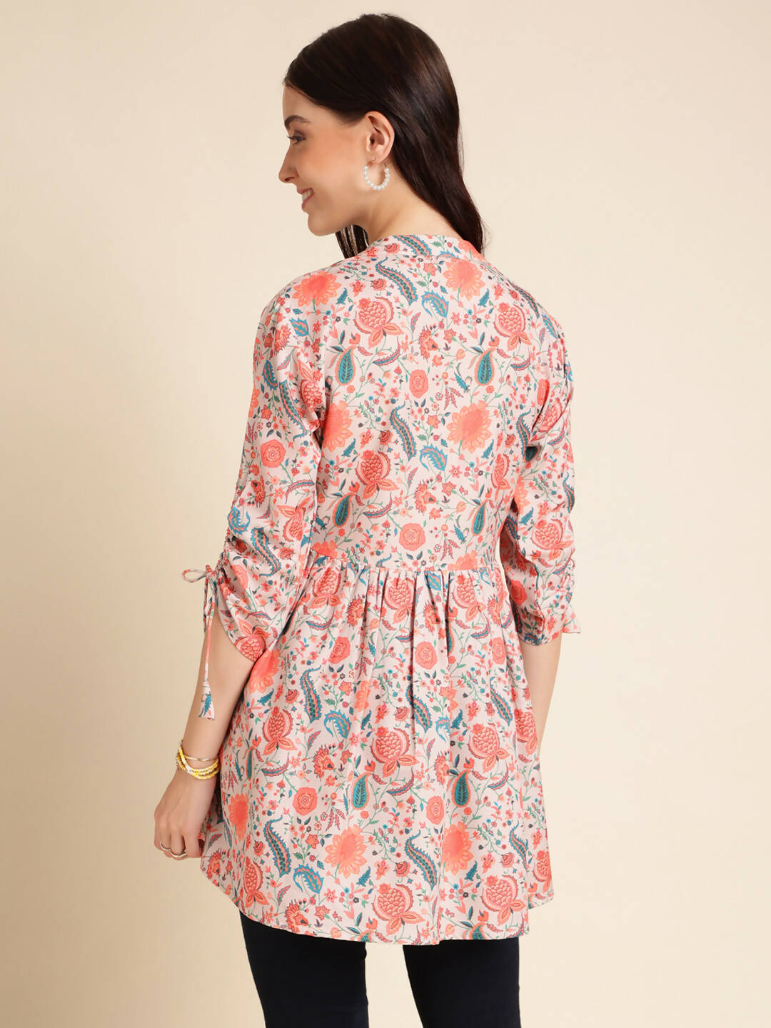 Orange Poly Rayon Digital Printed A-line Top - Tarini | Grocsy