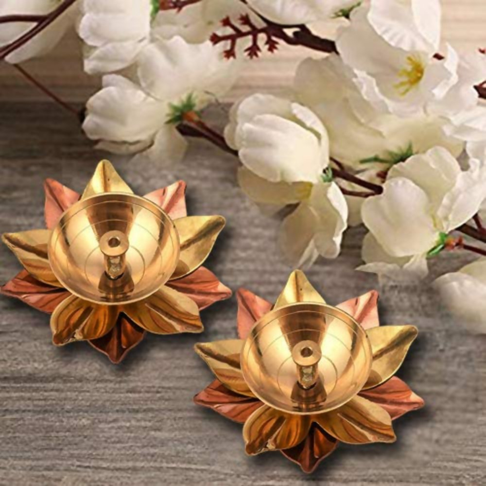 CraftVatika Lotus Shape Decorative Brass Akhand Diya Sets | Grocsy
