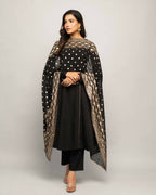 FIORRA Women's Black Creap A-Line Kurta Pant With Dupatta | Grocsy